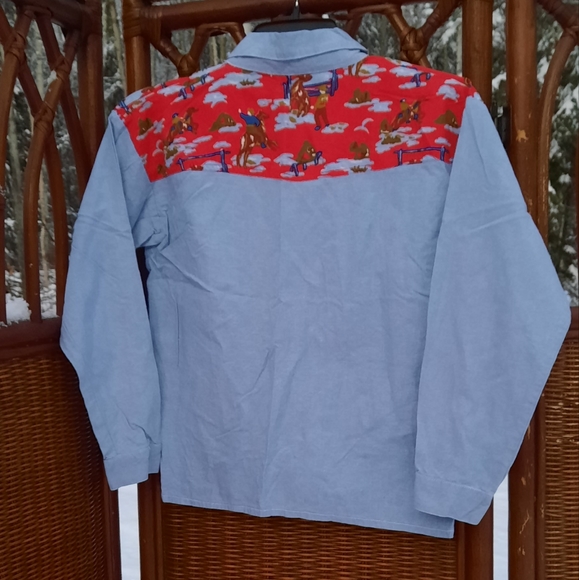 Vintage Boy's Denim cowboy print button down Shirt - Picture 9 of 10